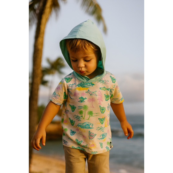 Rags to Raches Hooded Tropical Beach Shark Hang Loose T-Shirt Size 2T Unisex - Picture 1 of 6